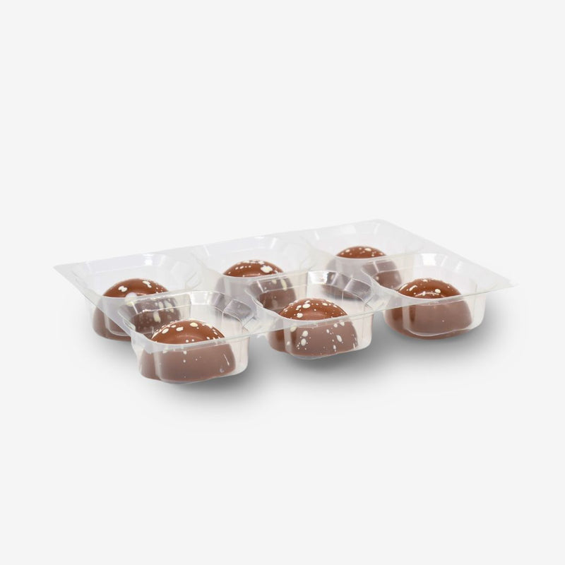 A tray of 6 caramel latte chocolates 