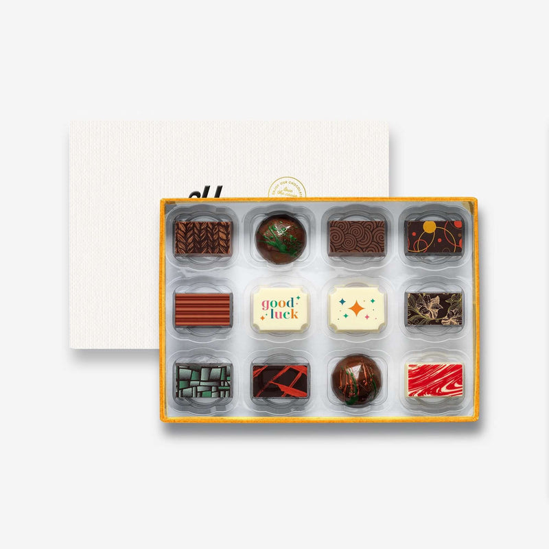 A good luck chocolate box with colourful artisan chocolates