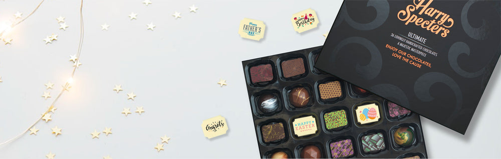 A box of chocolates for different occasions on a white background