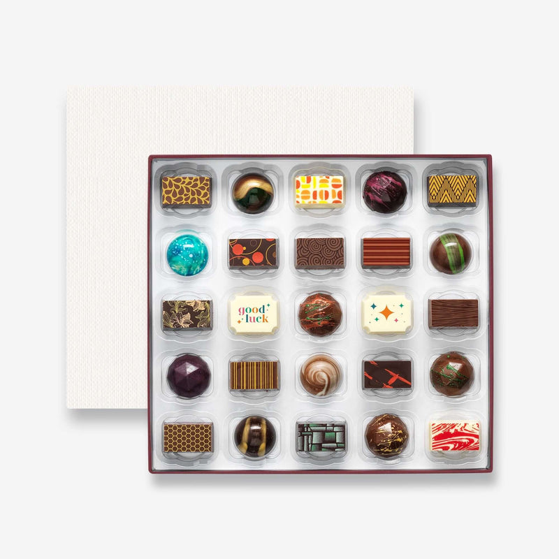 A good luck chocolate box featuring colourful artisan chocolates