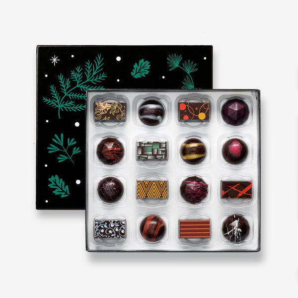 A box of plant-based Christmas chocolates